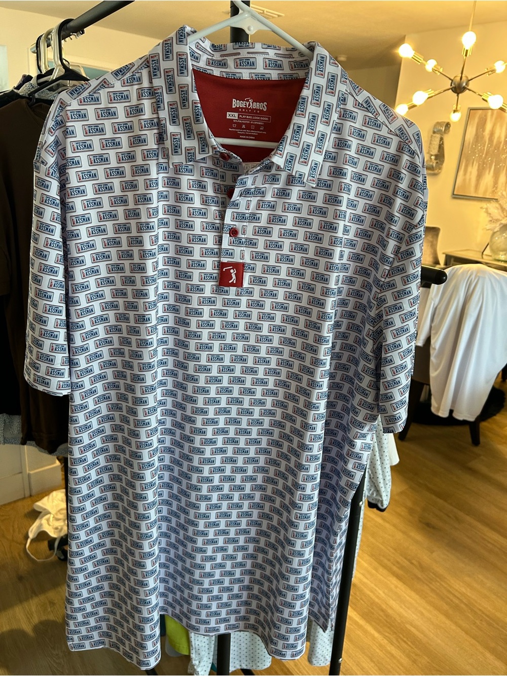 Bogey Bros Men’s White & Blue Printed Polo Shirt